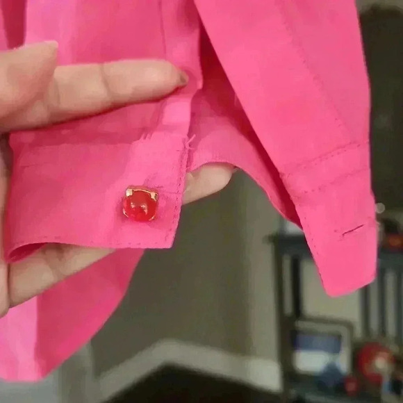 Pink LILLY PULITZER Silk Collared Split Neck Blouse - Picture 7 of 8